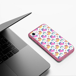Чехол iPhone 7/8 матовый Цветные Единорожки Паттерн, цвет: 3D-малиновый — фото 2