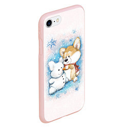 Чехол iPhone 7/8 матовый Корги и снеговик, цвет: 3D-светло-розовый — фото 2