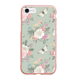 Чехол iPhone 7/8 матовый Бабочки в цветах, цвет: 3D-светло-розовый
