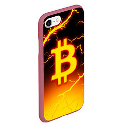 Чехол iPhone 7/8 матовый БИТКОИН МОЛНИЯ BITCOIN, цвет: 3D-малиновый — фото 2