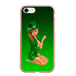 Чехол iPhone 7/8 матовый Девушка лепрекон в зеленом, цвет: 3D-светло-розовый