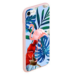 Чехол iPhone 7/8 матовый Фламинго в папоротнике, цвет: 3D-светло-розовый — фото 2