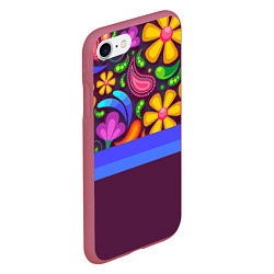 Чехол iPhone 7/8 матовый Мультяшные Цветы, цвет: 3D-малиновый — фото 2