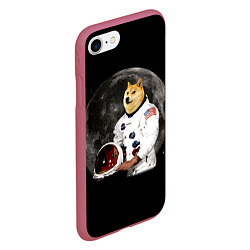 Чехол iPhone 7/8 матовый Доги Космонавт, цвет: 3D-малиновый — фото 2