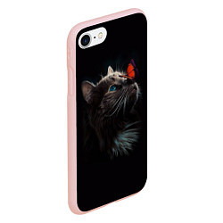 Чехол iPhone 7/8 матовый Котик и бабочка, цвет: 3D-светло-розовый — фото 2