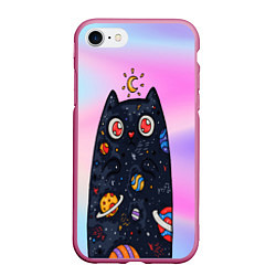 Чехол iPhone 7/8 матовый Космический кот, цвет: 3D-малиновый