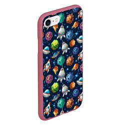 Чехол iPhone 7/8 матовый Мультяшные планеты, цвет: 3D-малиновый — фото 2