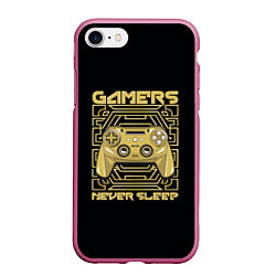 Чехол iPhone 7/8 матовый GAMERS NEVER SLEEP, цвет: 3D-малиновый