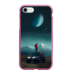 Чехол iPhone 7/8 матовый Космос в горах, цвет: 3D-малиновый