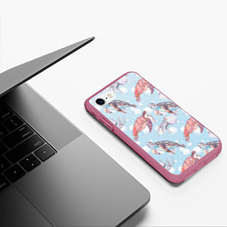 Чехол iPhone 7/8 матовый Подводный мир черепахи медузы, цвет: 3D-малиновый — фото 2