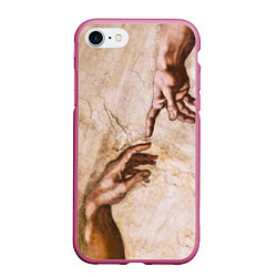 Чехол iPhone 7/8 матовый Микеланджело сотворение Адама, цвет: 3D-малиновый