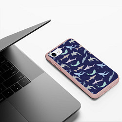 Чехол iPhone 7/8 матовый Акулы разные, цвет: 3D-светло-розовый — фото 2