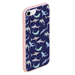 Чехол iPhone 7/8 матовый Акулы разные, цвет: 3D-светло-розовый — фото 2