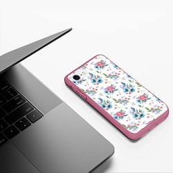 Чехол iPhone 7/8 матовый Весенние акварельные цветы, цвет: 3D-малиновый — фото 2