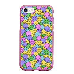Чехол iPhone 7/8 матовый Смайлики, цвет: 3D-малиновый