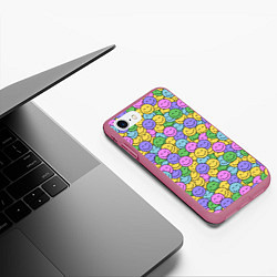 Чехол iPhone 7/8 матовый Смайлики, цвет: 3D-малиновый — фото 2