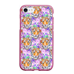 Чехол iPhone 7/8 матовый Тигр в цветах, цвет: 3D-малиновый
