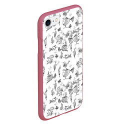 Чехол iPhone 7/8 матовый Рисованные сказочные рыбки, цвет: 3D-малиновый — фото 2