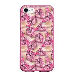 Чехол iPhone 7/8 матовый Розовый тропический узор, цвет: 3D-малиновый