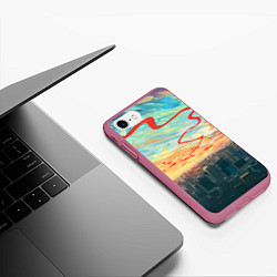 Чехол iPhone 7/8 матовый Токио красками, цвет: 3D-малиновый — фото 2