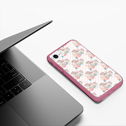 Чехол iPhone 7/8 матовый Единороги паттер, цвет: 3D-малиновый — фото 2