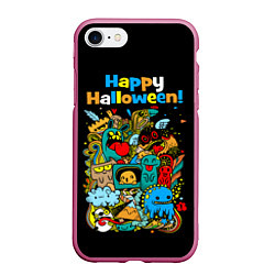 Чехол iPhone 7/8 матовый Монстры празднуют Хеллоуин, цвет: 3D-малиновый