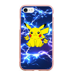 Чехол iPhone 7/8 матовый ПИКАЧУ НА ФОНЕ МОЛНИЙ PIKACHU FLASH