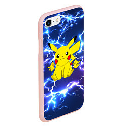 Чехол iPhone 7/8 матовый ПИКАЧУ НА ФОНЕ МОЛНИЙ PIKACHU FLASH, цвет: 3D-светло-розовый — фото 2