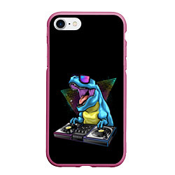Чехол iPhone 7/8 матовый Динозавр ди-джей, цвет: 3D-малиновый