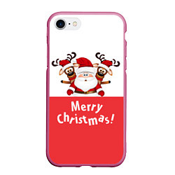 Чехол iPhone 7/8 матовый Санта с 2 Оленями, цвет: 3D-малиновый