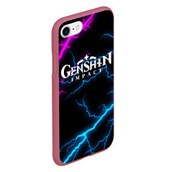 Чехол iPhone 7/8 матовый GENSHIN IMPACT NEON FLASH НЕОНОВЫЕ РАЗРЯДЫ МОЛНИЙ, цвет: 3D-малиновый — фото 2