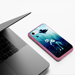 Чехол iPhone 7/8 матовый ЛЕС, ВОЛКИ И ТУМАН, цвет: 3D-малиновый — фото 2