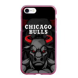 Чехол iPhone 7/8 матовый CHICAGO BULLS ЯРОСТНЫЙ БЫК, цвет: 3D-малиновый