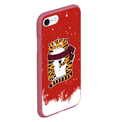 Чехол iPhone 7/8 матовый Грустный тигр с бокалом вина, цвет: 3D-малиновый — фото 2
