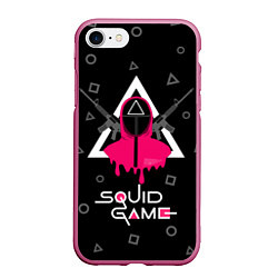 Чехол iPhone 7/8 матовый Squid game: guard with M-16, цвет: 3D-малиновый
