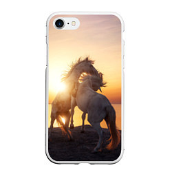Чехол iPhone 7/8 матовый Лошади на закате, цвет: 3D-белый