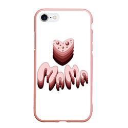 Чехол iPhone 7/8 матовый Объемное розовое сердце с бусинами и объемной розо, цвет: 3D-светло-розовый
