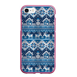 Чехол iPhone 7/8 матовый Christmas Pattern, цвет: 3D-малиновый