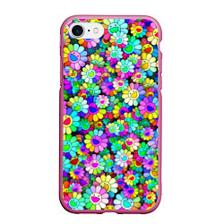 Чехол iPhone 7/8 матовый Rainbow flowers, цвет: 3D-малиновый