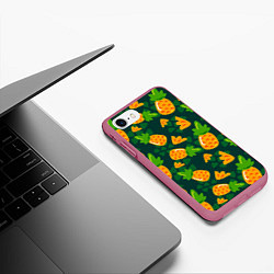 Чехол iPhone 7/8 матовый Ананасы Много ананасов, цвет: 3D-малиновый — фото 2