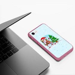 Чехол iPhone 7/8 матовый Новогодний Единорог Dabbing, цвет: 3D-малиновый — фото 2
