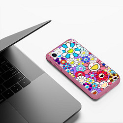 Чехол iPhone 7/8 матовый Цветы Takashi Murakami, цвет: 3D-малиновый — фото 2