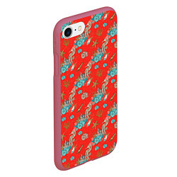 Чехол iPhone 7/8 матовый Морские коньки паттерн, цвет: 3D-малиновый — фото 2