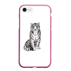 Чехол iPhone 7/8 матовый Сидящая белая тигрица, цвет: 3D-малиновый