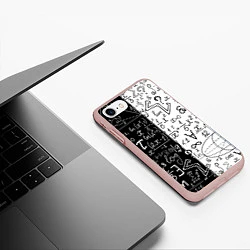 Чехол iPhone 7/8 матовый ЧЁРНО БЕЛЫЕ ФОРМУЛЫ ФИЗИКА МАТЕМАТИКА, цвет: 3D-светло-розовый — фото 2