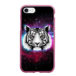 Чехол iPhone 7/8 матовый ТИГР В НЕОНОВОМ КОСМОСЕ NEON TIGER GALAXY, цвет: 3D-малиновый