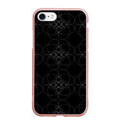 Чехол iPhone 7/8 матовый Цветочный орнамент белый на черном, цвет: 3D-светло-розовый