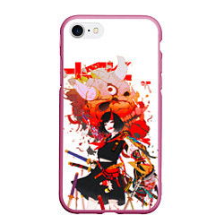 Чехол iPhone 7/8 матовый Девушка самурай с маской за спиной, цвет: 3D-малиновый