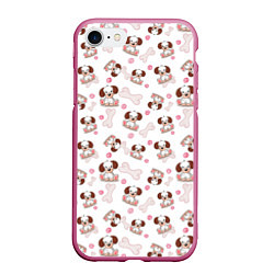 Чехол iPhone 7/8 матовый Милые щенята, цвет: 3D-малиновый