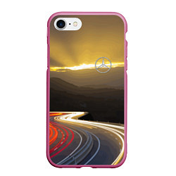 Чехол iPhone 7/8 матовый Ночная трасса, Мерседес, цвет: 3D-малиновый